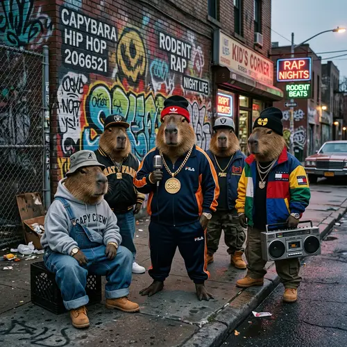 Capybaras in Hip Hop Fashion