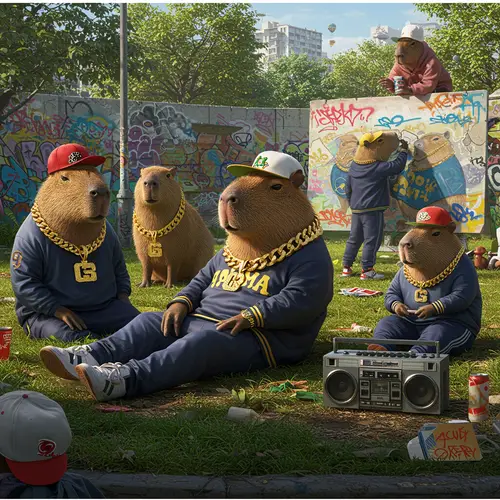 Capybaras in Hip Hop Fashion