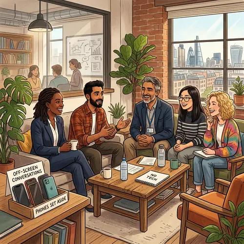 Diverse Professionals Engaged in Conversation - Modern Office Scene