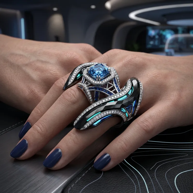 Futuristic Double-Finger Ring in 3D Design