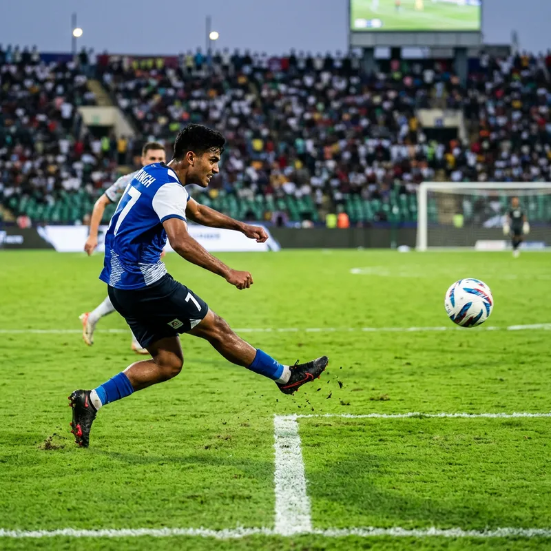 Exciting Football Moment: Young South Asian Man in Action