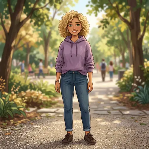 Imaginary Person Illustration with Green Eyes and Curly Blonde Hair