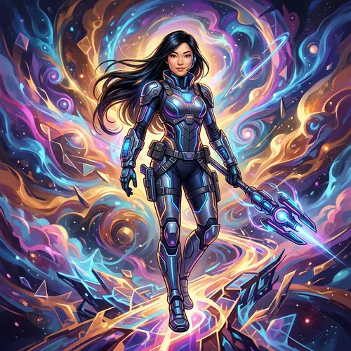 Illustration of Adult Asian Woman in Futuristic Outfit