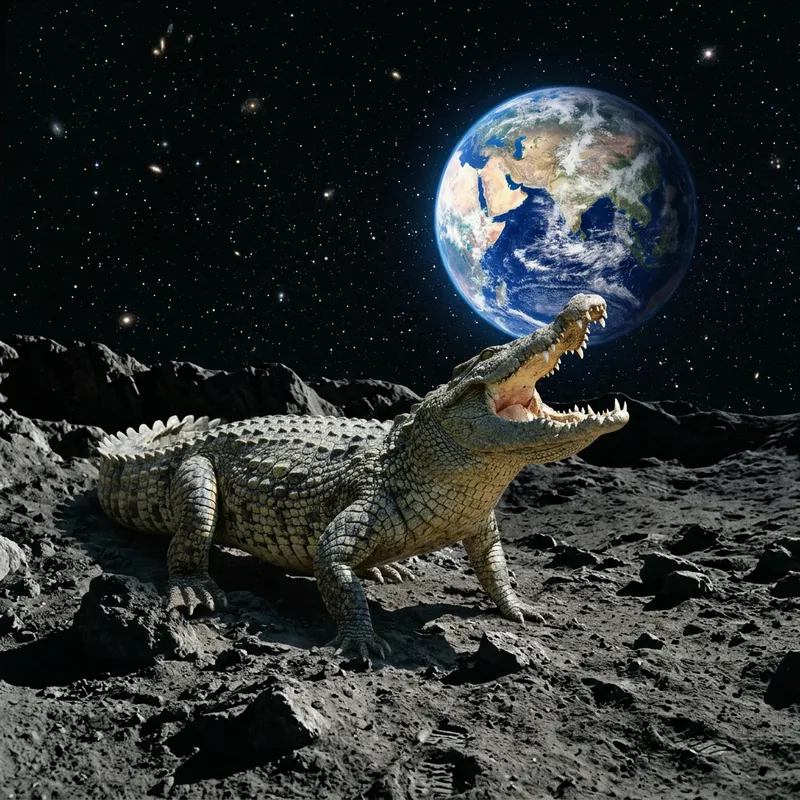 Crocodile on the Moon | Lunar Landscape with Earth View