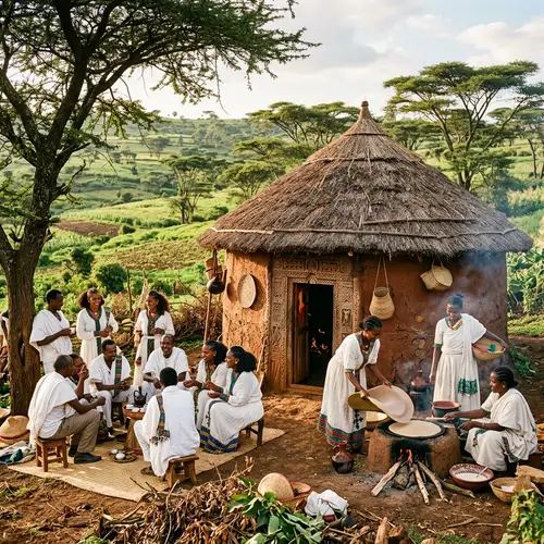 Ethiopian Cultural House: Rustic Mud Exterior & Diverse Community