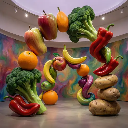 Colorful Fruits and Vegetables Arrangement | Vibrant Surreal Art