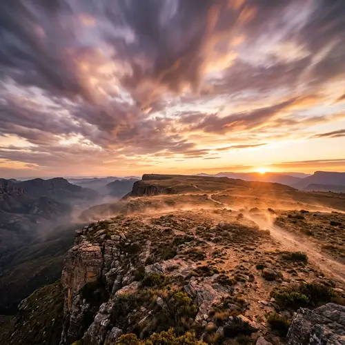 Tranquil Sunrise Plateau with Dynamic Cloud Movements