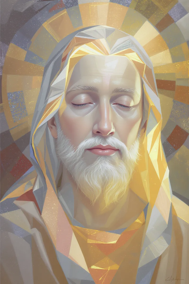 Calm Sacred Figure in Stained-Glass Style Portrait