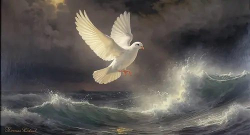 Dove Descending into Stormy Sea - Photorealistic Art