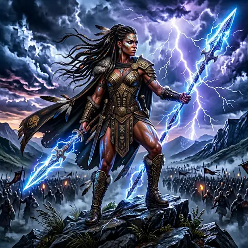Fierce Amazonian Warrior Queen in Lightning