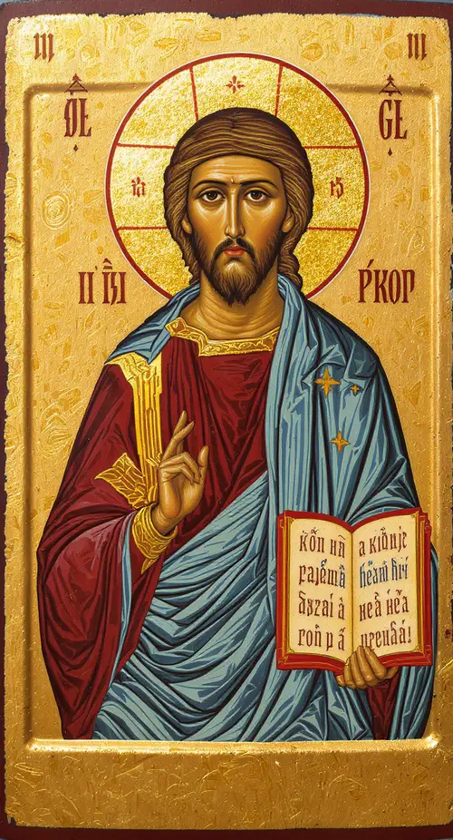 Byzantine Christ Pantocrator Icon - Gold Leaf Art
