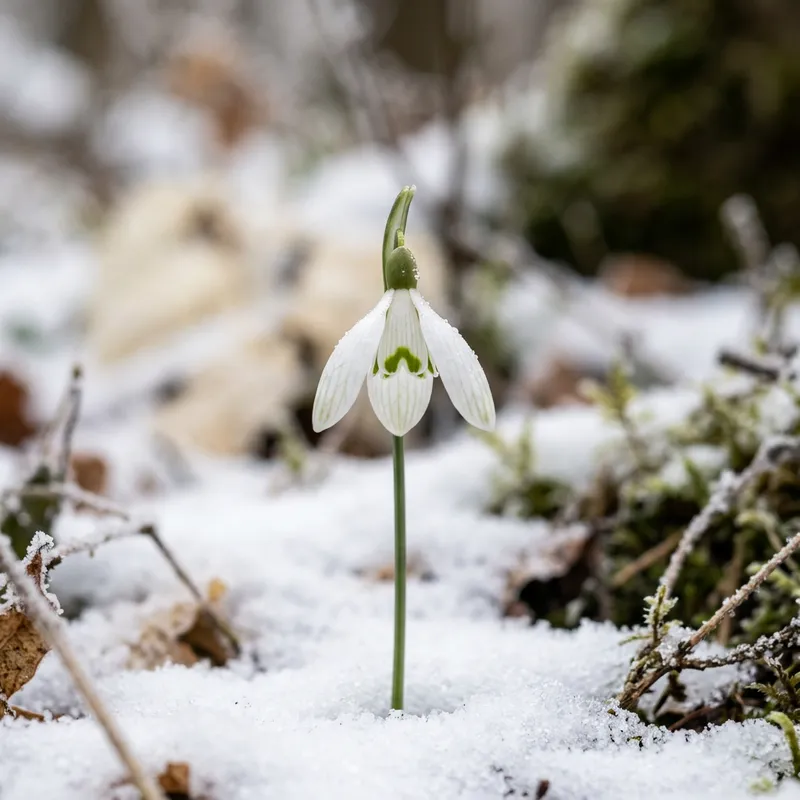 Realistic Photo of a Snowdrop Flower in Detail