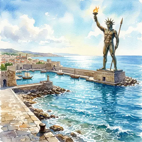 Majestic Colossus of Rhodes in Watercolor Style