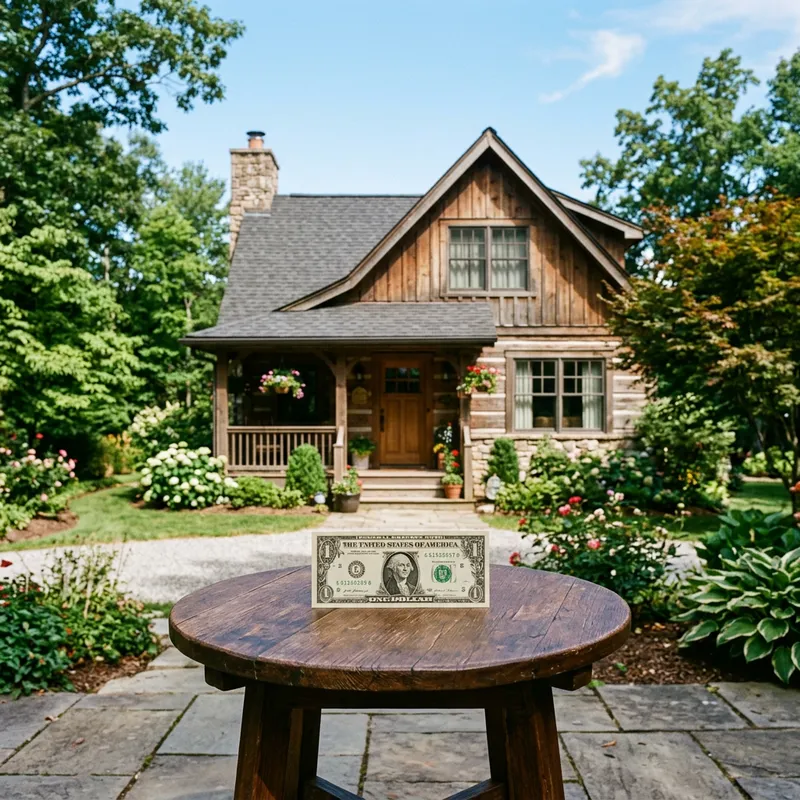 Rustic Two-Storey House with Dollar Bill - Country Landscape