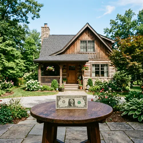 Rustic Two-Storey House with Dollar Bill