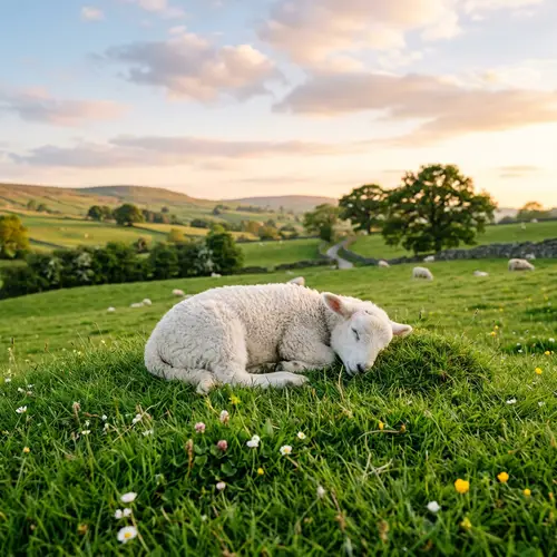 Tranquil Sleeping Lamb on Lush Green Pasture