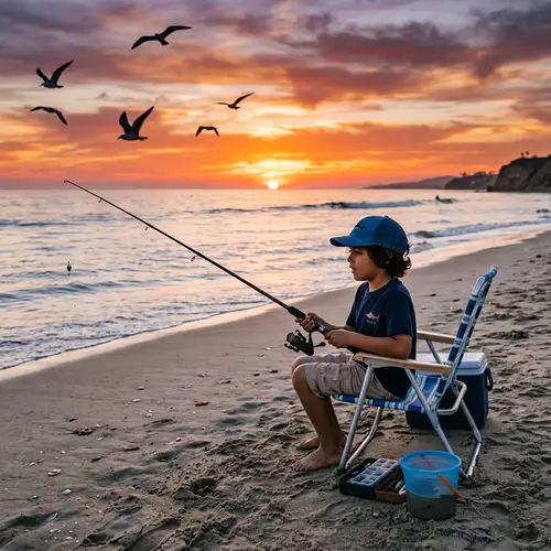 Tranquil Fishing Scene at Beach | Sunset