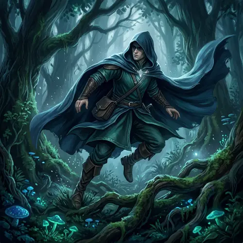 Enigmatic Figure in Dark Forest: Tolkien-Inspired Artwork