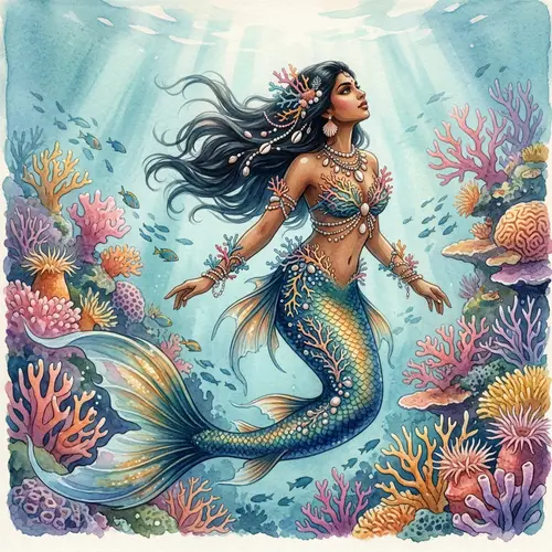 Enchanting South Asian Mermaid in Surreal Underwater Vista