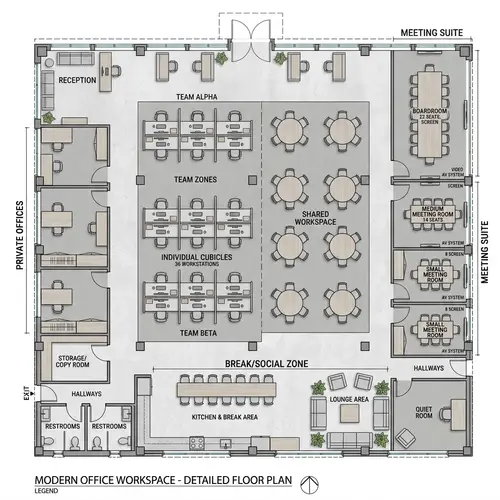 Modern Office Workspace Design | Open Concept Layout for Productivity
