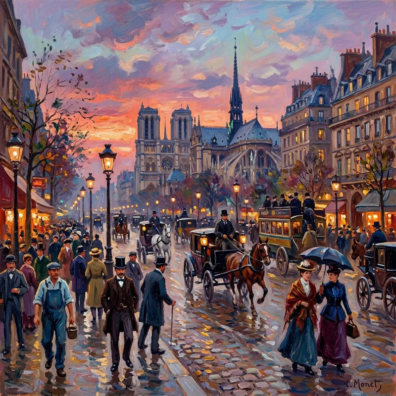 Impressionist Cityscape Evening Scene Art