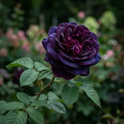 Dark-Colored Rose in Full Bloom - Velvety Petals, Mysterious Beauty