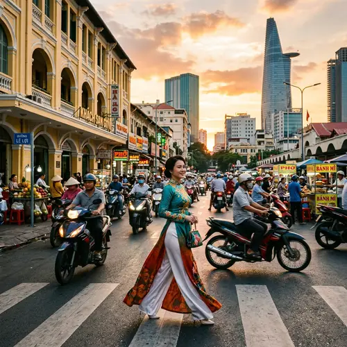 Vietnamese Lady in Áo Dài - Traditional Costume in Vibrant Setting