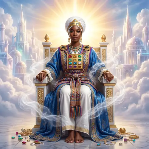 Black Woman on Throne in Divine Garments | Spiritual Significance
