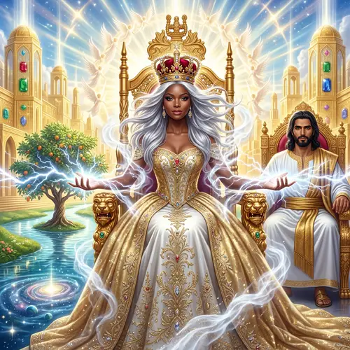 Splendid Black Woman with Silver Hair on Gold Throne | City of Revelation 21