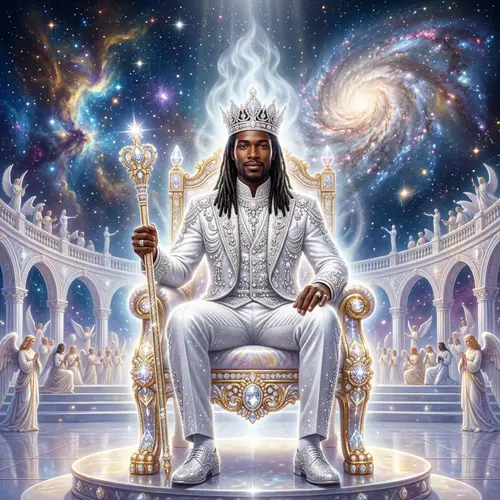 Ethereal Throne Room: Majestic Black Man in Jewel-Encrusted Suit