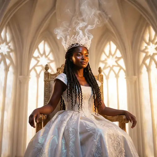 Regal Black Woman in Celestial Throne Room | Ethereal Beauty