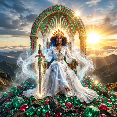 Majestic Black Woman on Emerald and Ruby Mountain | Divine Aura