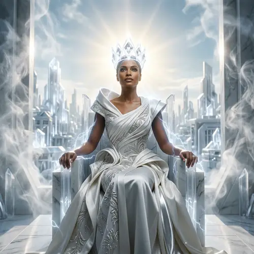 Woman Judging from Throne in New Jerusalem | White Gown & Crown