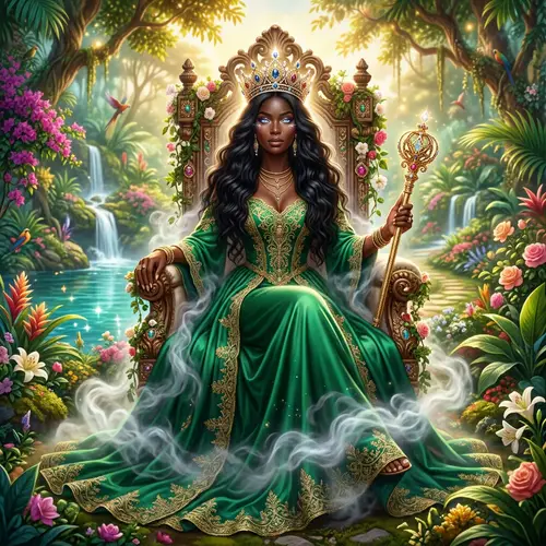 Radiant Black Woman in Green Gown | Garden of Eden Throne