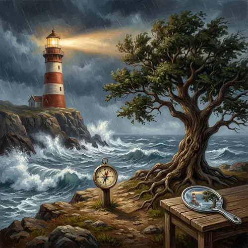 Integrity Symbols: Lighthouse, Oak Tree, Compass, Clear Mirror