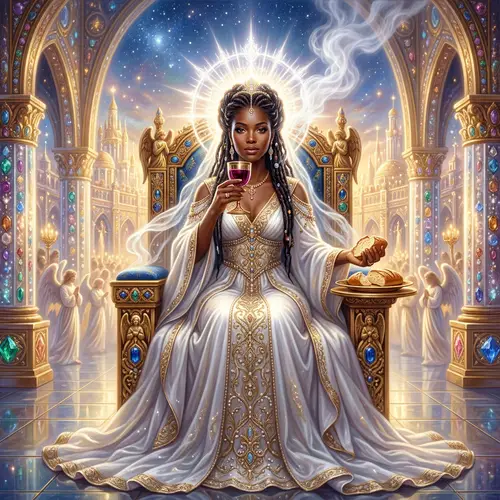 Divine Black Woman in Radiant Throne Room | Symbolic Communion