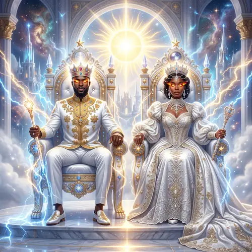 Mystical African Royals in Heavenly Throne Room - Majestic Scene
