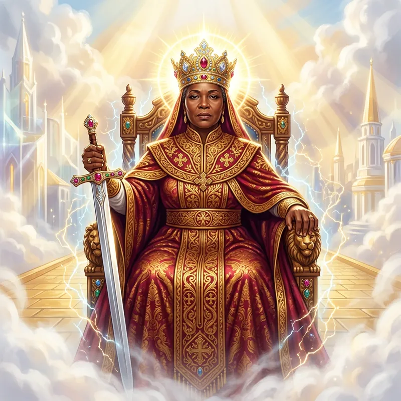 Regal Black Woman on Throne in Divine Attire | Spiritual Authority Regal Black Woman on Throne in Divine Attire | Spiritual Authority