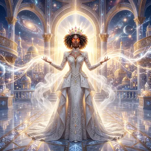 Celestial Throne Room: Black Woman in Luminescent Crown