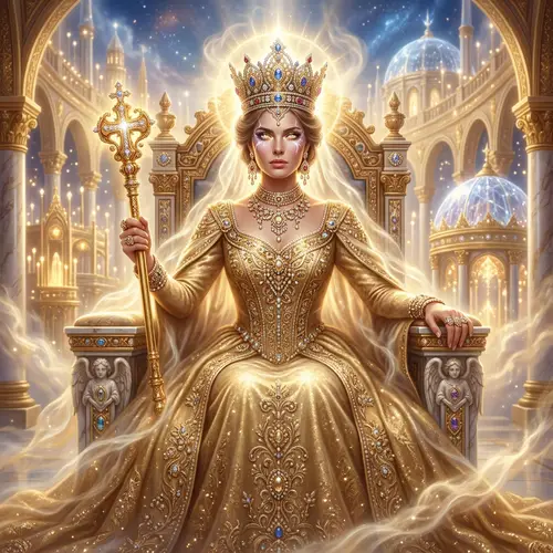 Radiant Woman in New Jerusalem | Golden Gown & Divine Aura