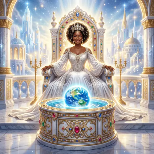 Radiant Black Woman on Throne in New Jerusalem Scene