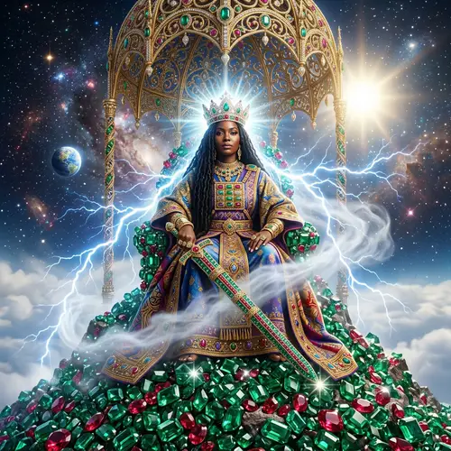 Majestic Black Woman on Emerald and Ruby Mountain | Divine Presence