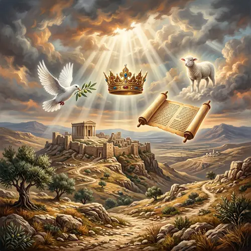 Biblical Prophecies: Desolate Landscape with Symbolic Elements