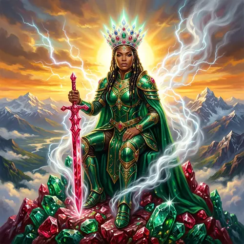 Majestic Light-Skinned Black Woman on Emerald and Ruby Mountain
