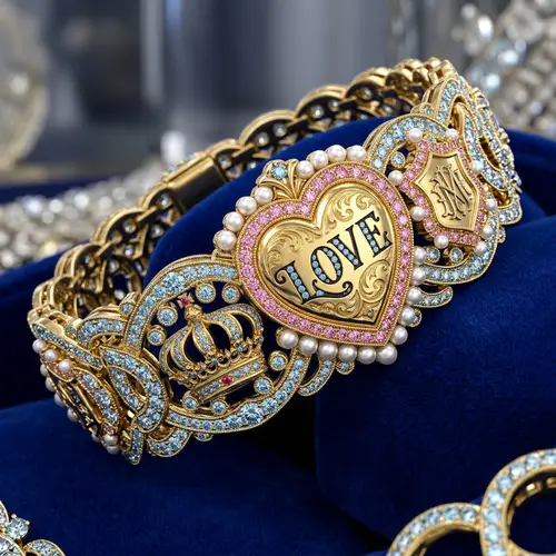 Opulent Blueish Diamond Bracelet with 'LOVE' Heart Emblem