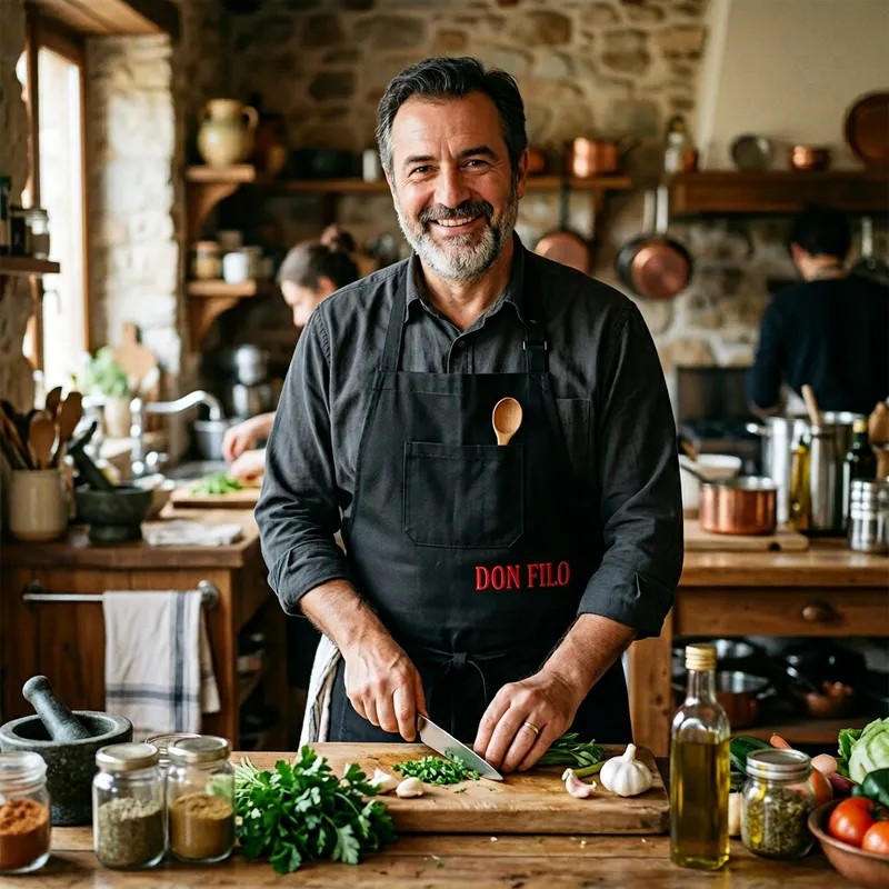 Black Short Apron with 'DON FILO' Design