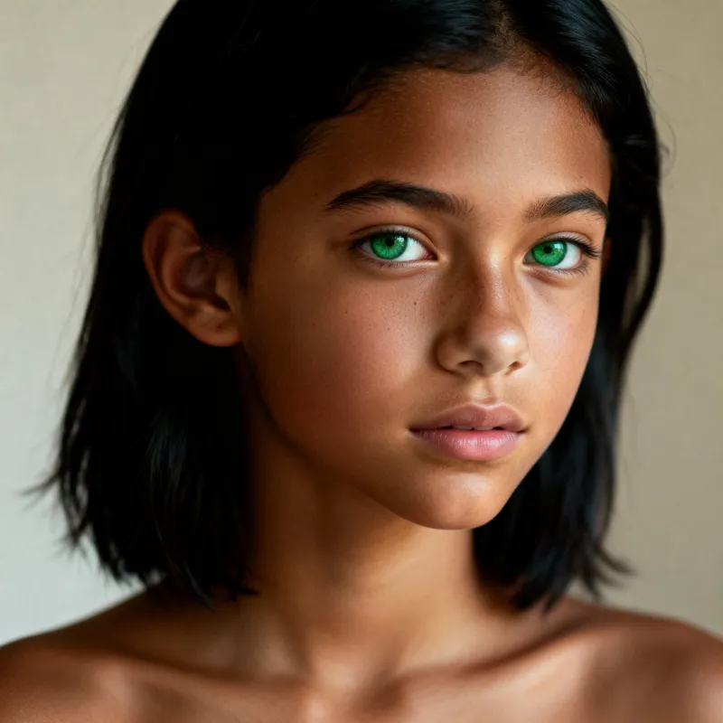 16-Year-Old Girl with Green Eyes and Black Hair
