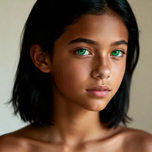 16-Year-Old Girl with Green Eyes and Black Hair