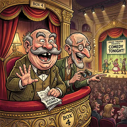 Whimsical Caricature of Elderly Men in Theater
