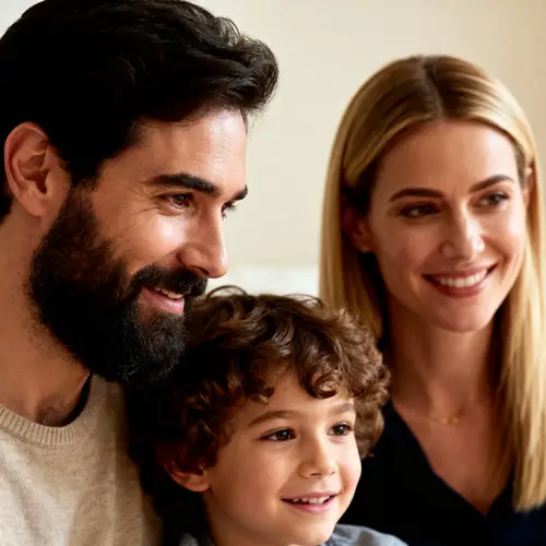 Family Portrait: Dark Hair, Curly Brown Girl & Blonde Woman
